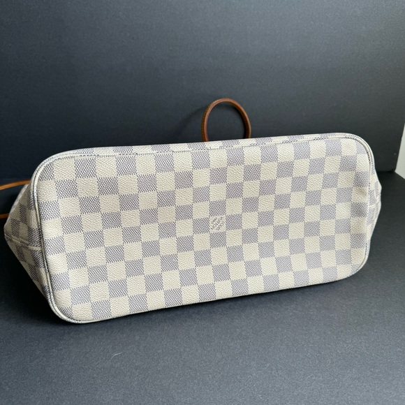 Louis Vuitton Neverfull MM Damier Azur Tote Bag Cream Checkered Purse Authentic - Picture 13 of 16